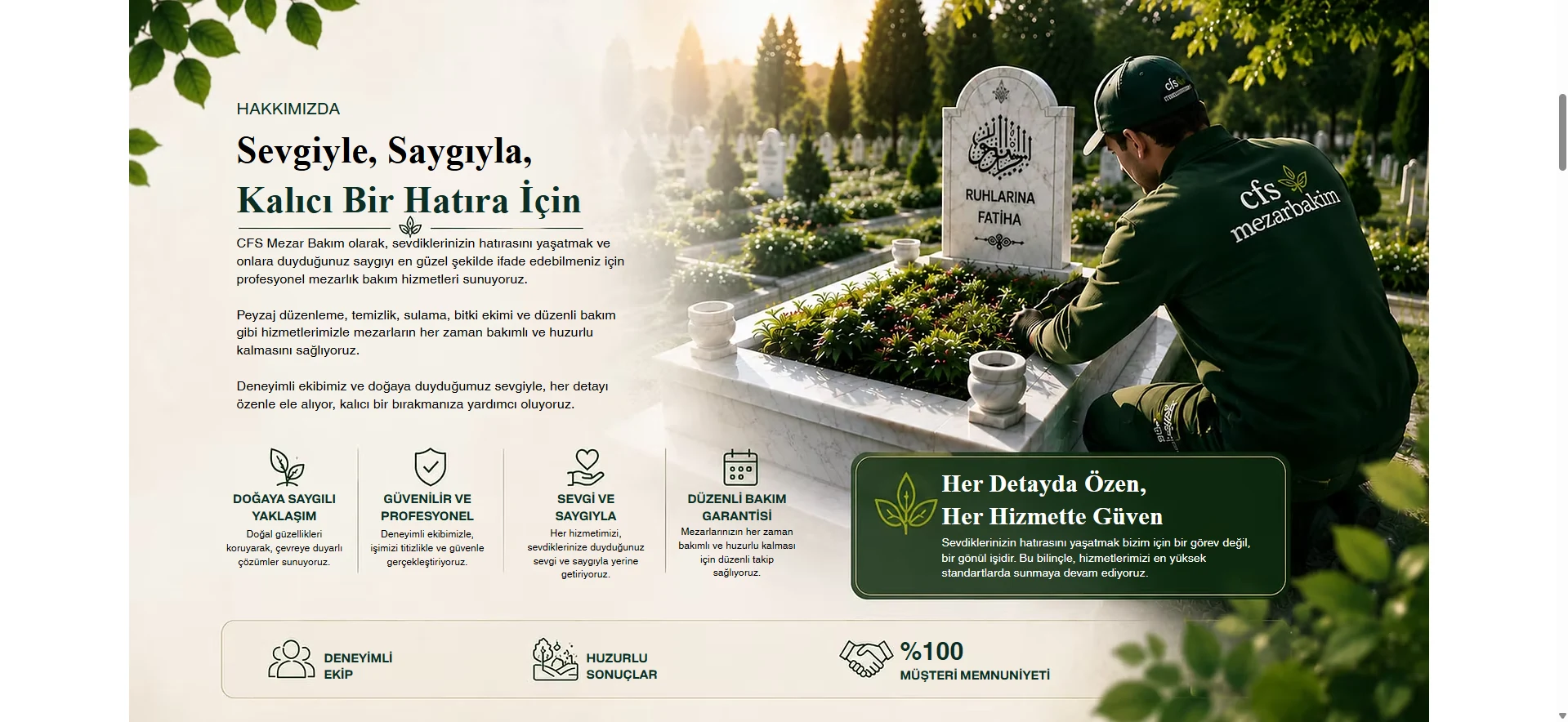 CFS Mezar Bakım kurumsal hakkımızda ve güven unsurları sayfası