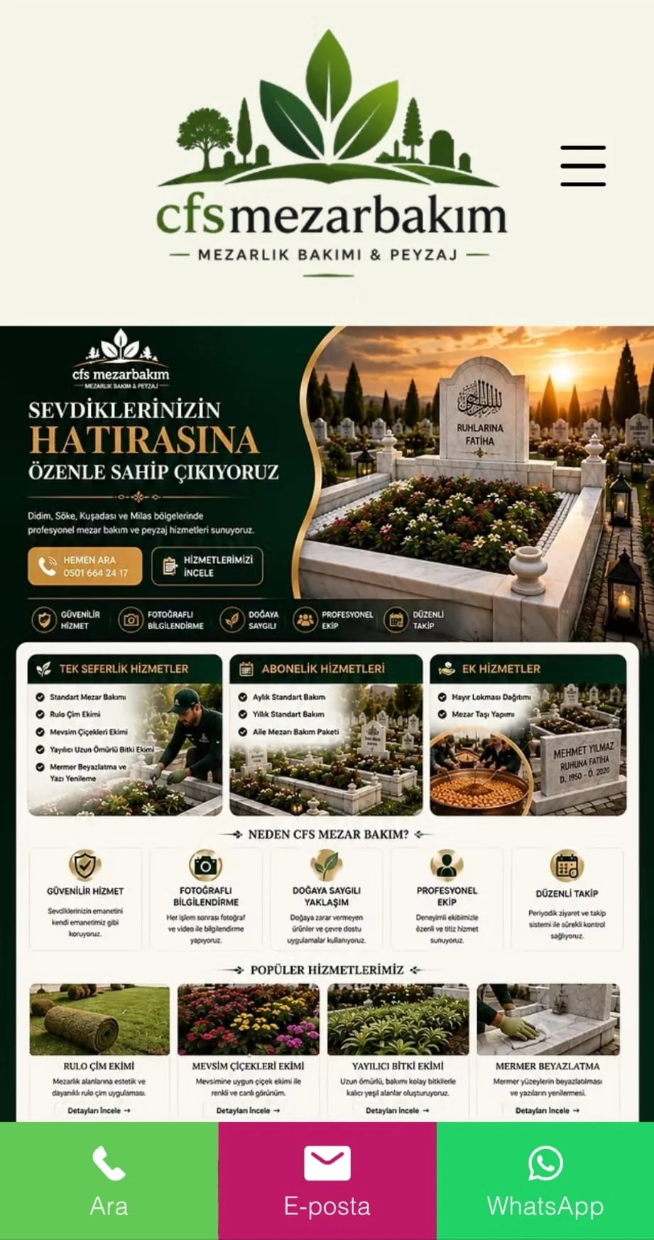 CFS Mezar Bakım Mobile Interface