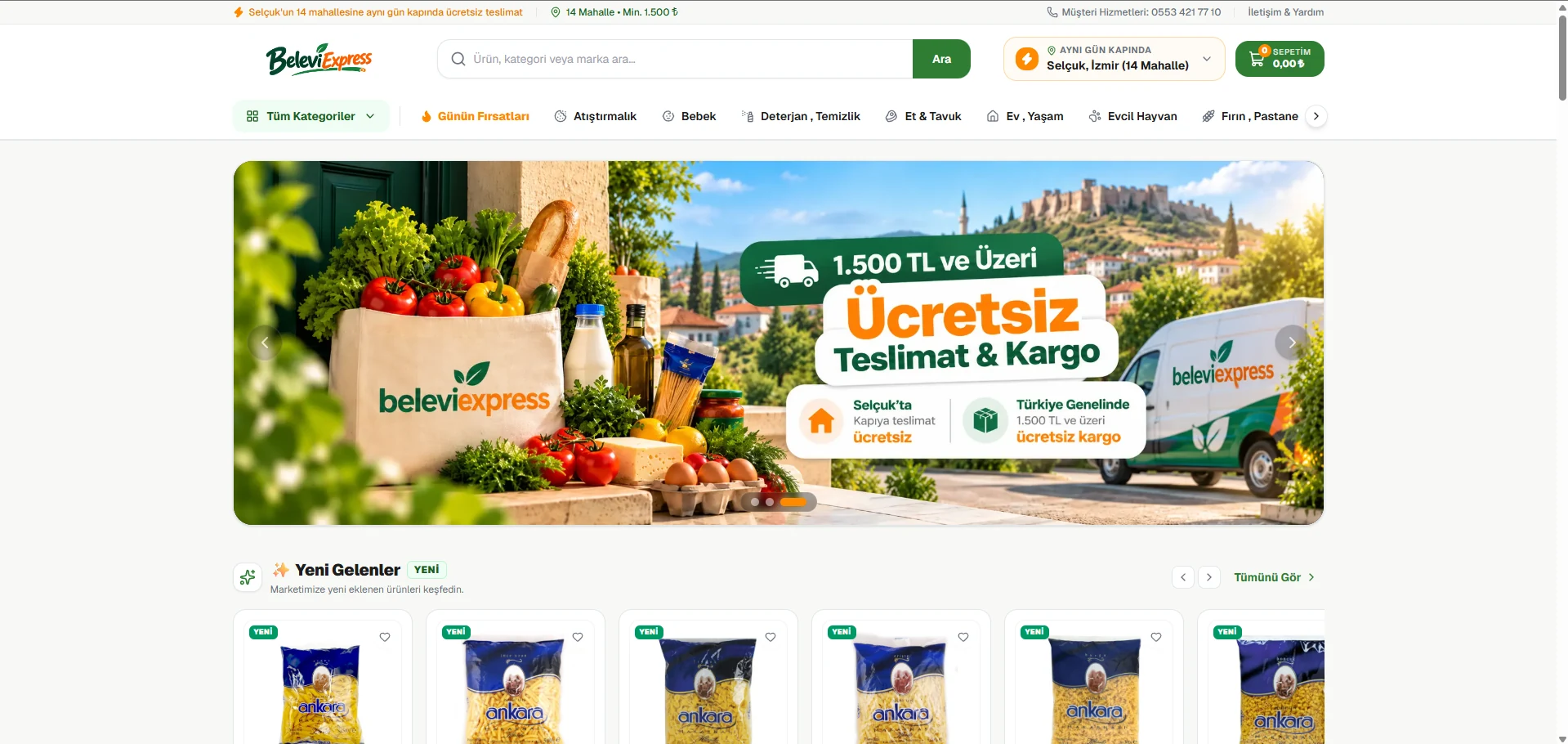 ZNC Dijital tarafından geliştirilen beleviexpress e-ticaret vitrin arayüzü